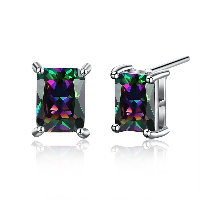 Wholesale Luxury popular Crystal Black Zircon Stone Earrings Multicolour Square Earrings Silver Color Wedding Earrings For Women TGGPE008