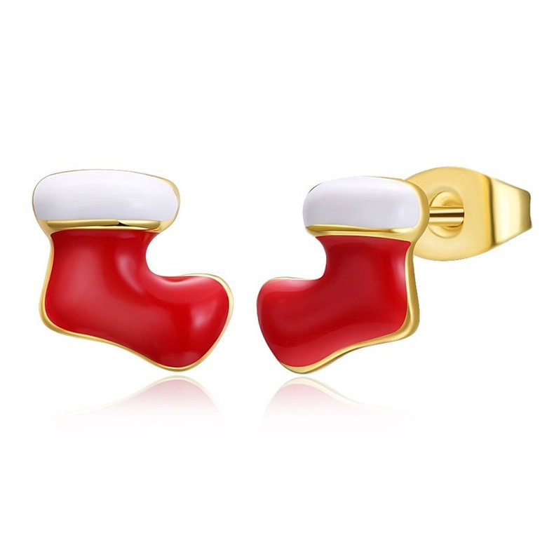 Wholesale Fashion Gold Christmas Stock Stud Earring Cute Red Enamel Earrings For Women Christmas present Jewelry  TGGPE393