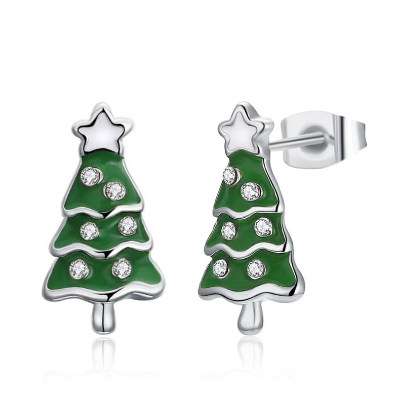 Wholesale Popular cute Gold green Christmas Tree Stud Earring Crystal star Earrings For Women Fine Jewelry Earrings Present TGGPE306