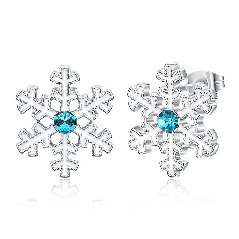 Wholesale Trendy cubic Zirconia silver color Snowflake Christmas Earrings luxury Fashion Blue Cz Crystal Earrings For Women Jewelry  TGGPE333