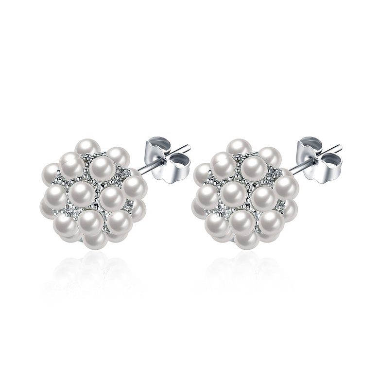 Wholesale New Fashion Platinum Round Stud Earring  Elegant Pearl Beads Earrings for women Wedding christmas jewelry TGGPE121