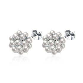 Wholesale New Fashion Platinum Round Stud Earring  Elegant Pearl Beads Earrings for women Wedding christmas jewelry TGGPE121