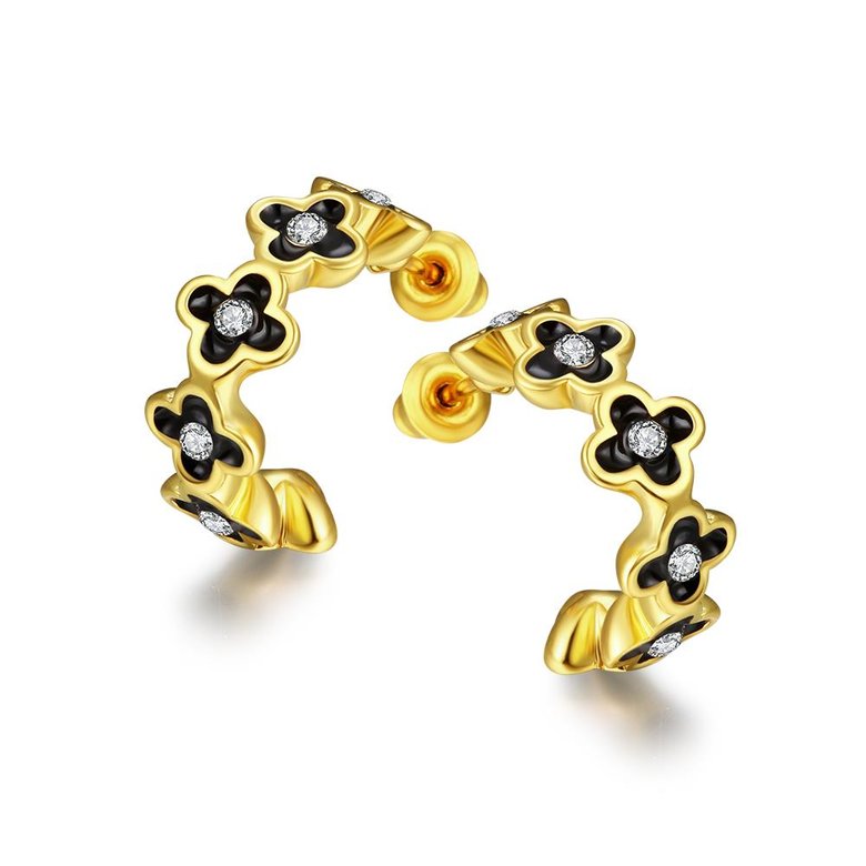 Wholesale Special cute Black enamel Stud Earrings for Women flower Cubic Zirconia 24K Gold Ear Studs Party Jewelry Girls Gifts TGGPE177