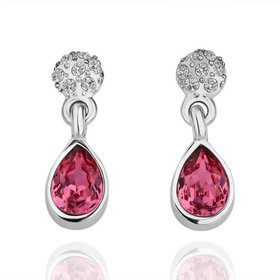 Wholesale Romantic Platinum New Austria Crystal Stud Earring Long Water Drop red zircon Dangle Earrings Women Fashion Jewelry TGGPE202