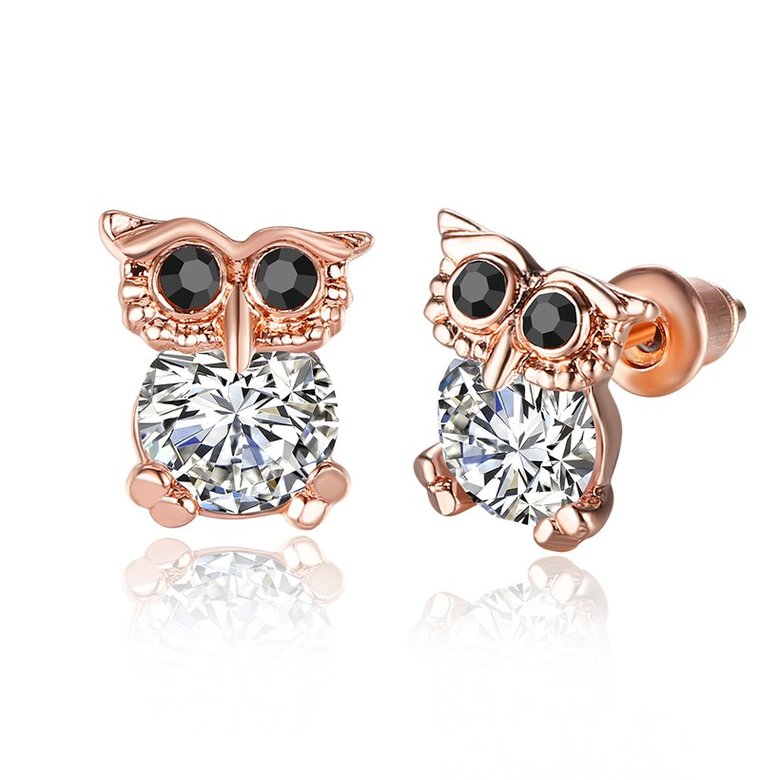 Wholesale Fashion hot sale rose gold zircon earrings women's wild small fresh European and American cute owl earrings wedding jewelry gift TGGPE211