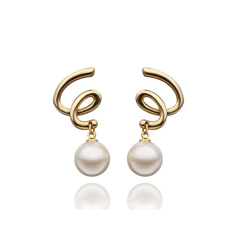 Wholesale jewelry from China 24K Gold Round Pearl Stud Earring For Women Girls Rotate Pendant Fashion Jewelry Gifts TGGPE260