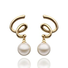 Wholesale jewelry from China 24K Gold Round Pearl Stud Earring For Women Girls Rotate Pendant Fashion Jewelry Gifts TGGPE260