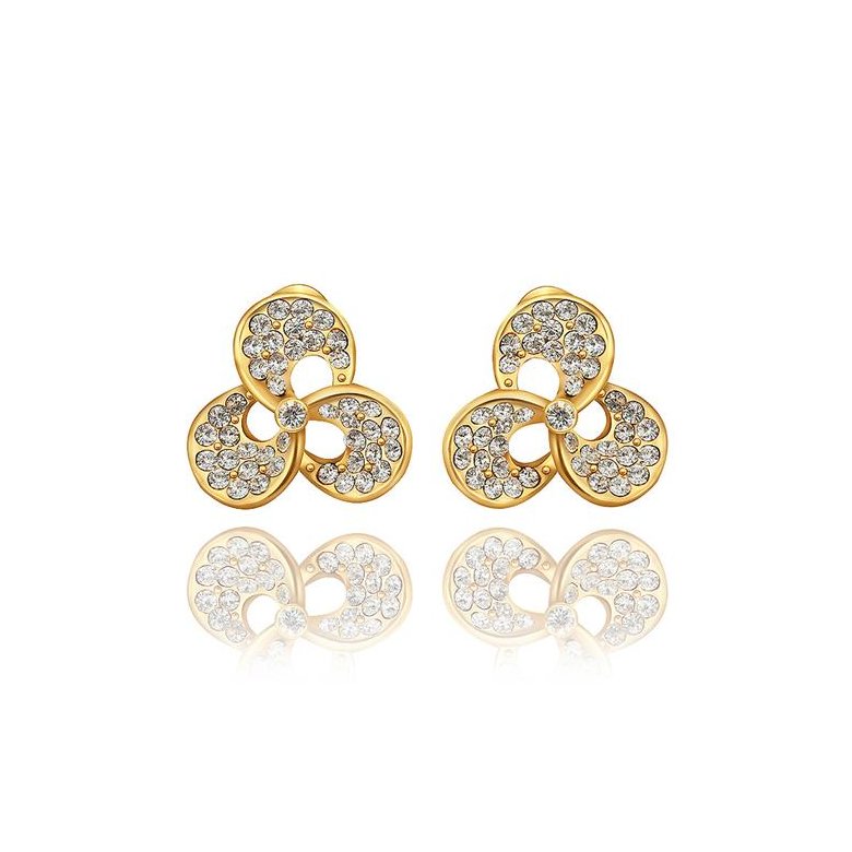 Wholesale Classic 24K Gold Geometric Rhinestone Stud Earrin Leaf Clover Earrings For women wedding jewelry TGGPE039