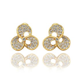 Wholesale Classic 24K Gold Geometric Rhinestone Stud Earrin Leaf Clover Earrings For women wedding jewelry TGGPE039