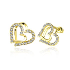 Cute gold plated Cubic Zirconia Irregular Love Heart Shaped double Stud Earrings Jewelry Gifts for Women