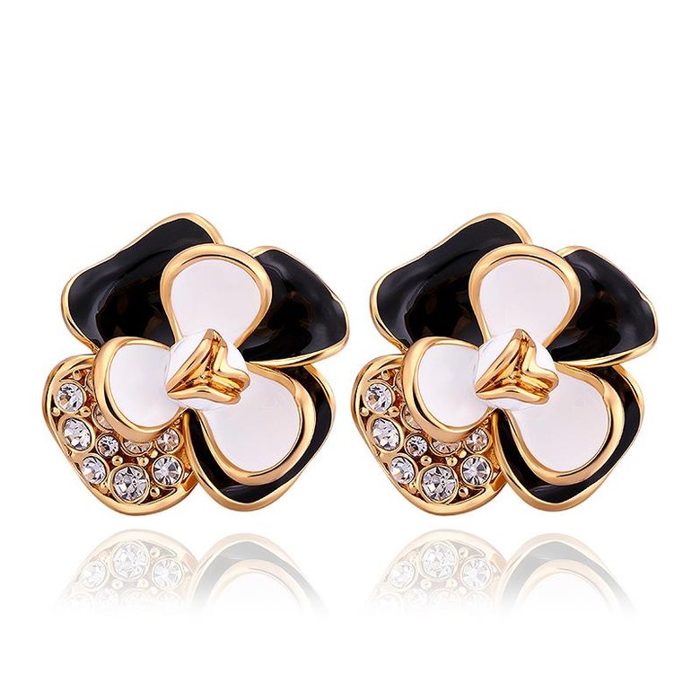 Wholesale Romantic Gold color Plated Crystal Earring Fashion Flower Stud Women Jewelry fine party jewelry  TGGPE061