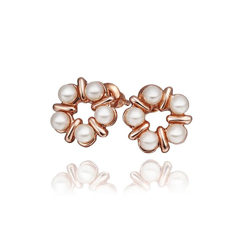 Wholesale Fashion wholesale jewelry from China Needle Delicate Pearl Flower Stud Earrings for Women rose Gold Plated Earrings TGGPE068