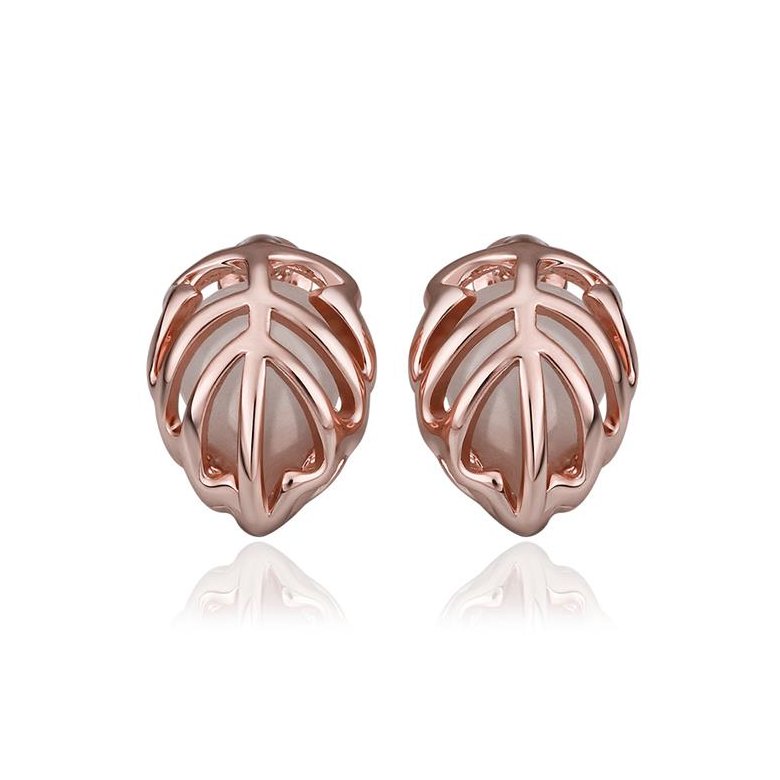 Wholesale Trendy Rose Gold Plated Fine Jewelry Stud Earrings Leaf shape Oval Gemstone Ear Studs jewelry  TGGPE003