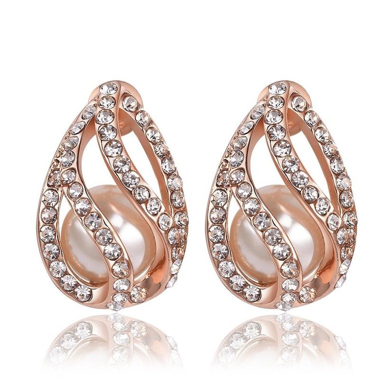 Wholesale New fashion water drop Openwork Pearl Earrings Vintage party Jewelry rose gold zircon Earring For Women gift  TGGPE093