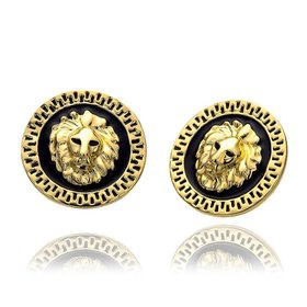 Wholesale  Round Lion Gold Plated Stud Earrings For Women Casual Vintage Female Earring Anniversary Fashion Jewelry New Arrival TGGPE102
