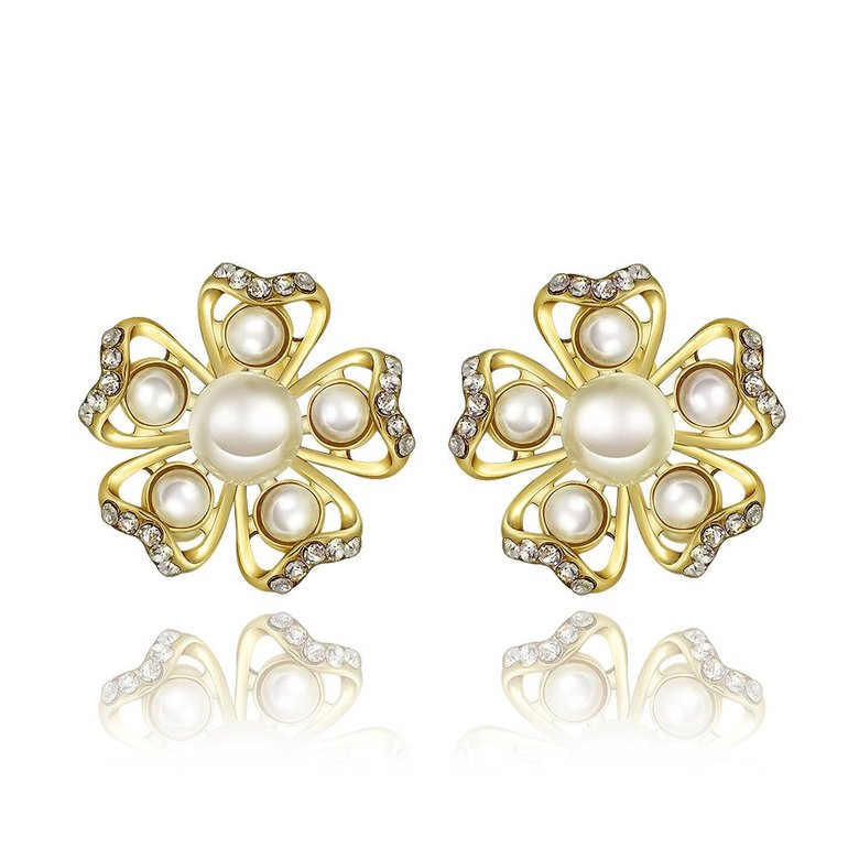 Wholesale Trendy 24K Gold Plated Pearl Stud Earring For Women Little Flower Charm Fine Jewelry  TGGPE123