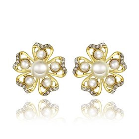 Wholesale Trendy 24K Gold Plated Pearl Stud Earring For Women Little Flower Charm Fine Jewelry  TGGPE123