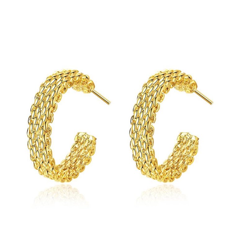 Wholesale Trendy 24K Gold Round Stud Earring Simple Design Metal Wide Round Circle Weave Chain Small Hoop Earrings for Women jewelry  TGGPE226
