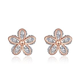 Wholesale Romantic Rose Gold Bling Zircon Stone Flower Stud Earrings for Women Korean Fashion Jewelry New arrival Hot Sale TGGPE240