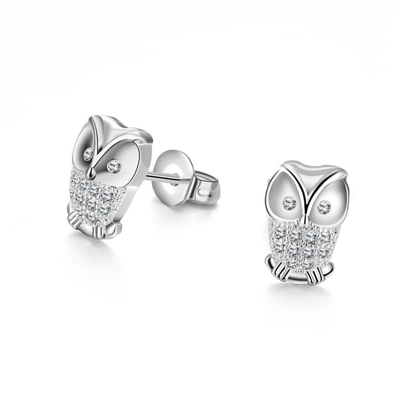 Wholesale Classic Platinum Rhinestone Stud Earring owl  AAA Zircon Earring for Women Crystal Drop Earring Daily Pendant Birthday Gift  TGGPE242