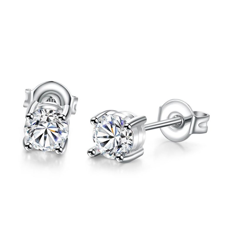 Wholesale Classic Platinum Round CZ Stud Earring Fashion Silver Color Jewelry Vintage Stud Earrings For Women TGGPE250