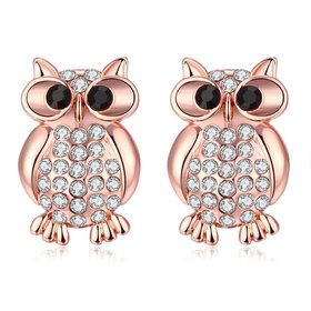 Wholesale Hiphop Rose Gold Animal Rhinestone Stud Earring AAA Zircon Owl Charm Earrings Women Fashion Jewelry Wedding Party Gift TGGPE276