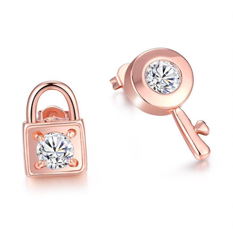 Wholesale Trendy Delicate Inlaid Zircon Key Lock Asymmetric Earring For Women rose gold Accessories Luxury Earring Jewelry Gift  TGGPE284