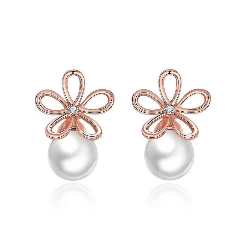 Wholesale Romantic Rose Gold plated flower for women's pearl earrings crystal  high quality jewelry TGGPE316