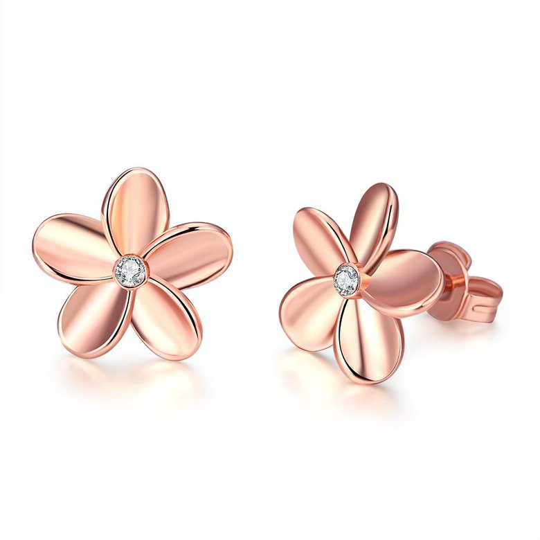 Wholesale Trendy hot sale Women Lady Elegant Rose Gold Flower Shape Crystal Rhinestone Small Stud Earrings Girlfriend Party Jewelry TGGPE326