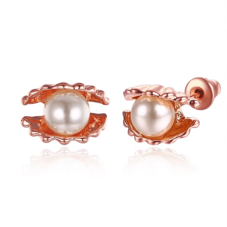 Wholesale Gold plated jewelry wholesale metal shell design exquisite shining crystal Fashion temperament contracted pearl earrings  TGGPE357