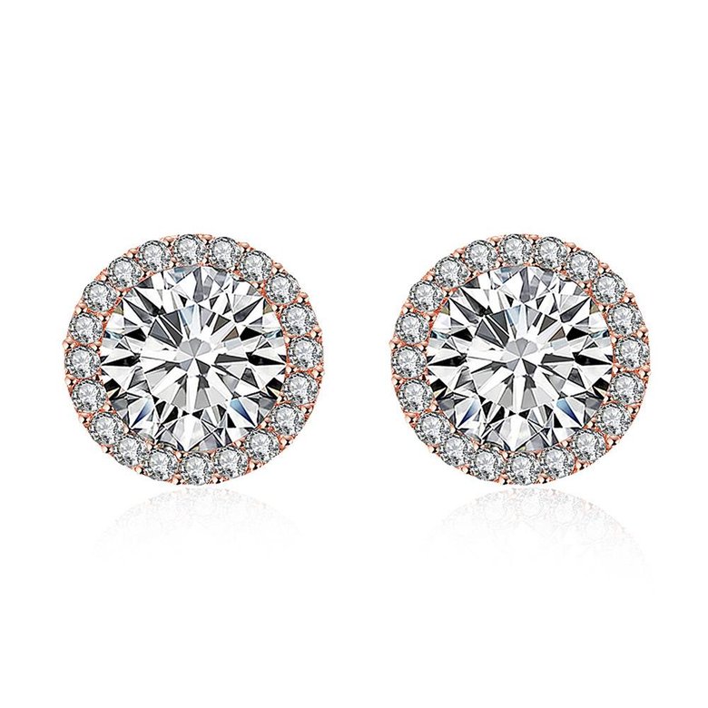 Wholesale Luxury Full Crystal Round Earrings Gold plated Color White Zircon Stone Wedding Stud Earrings For Women Men Jewelry TGGPE386