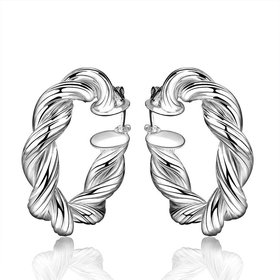 Wholesale Trendy Silver plated Round twist shape Hoop Earring For Women Lady Best Gift Fashion Charm Engagement Wedding Jewelry TGHE032