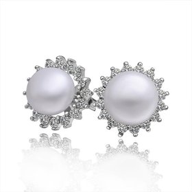 Wholesale Classic Platinum big Pearl Stud Earring  Simpl Elegant Accessories Wedding Party Anniversary Gift Love Jewelry TGPE006