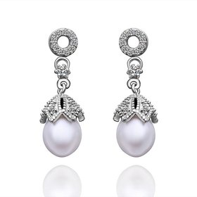 Wholesale Romantic Platinum Water Drop Pearl Stud Earring  Simpl Elegant Accessories Wedding Party Anniversary Gift Love Jewelry TGPE010