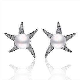 Wholesale Romantic Platinum Water Drop Pearl Stud Earring  Simpl Elegant five-pointed star Accessories Wedding Party Anniversary Gift  TGPE020