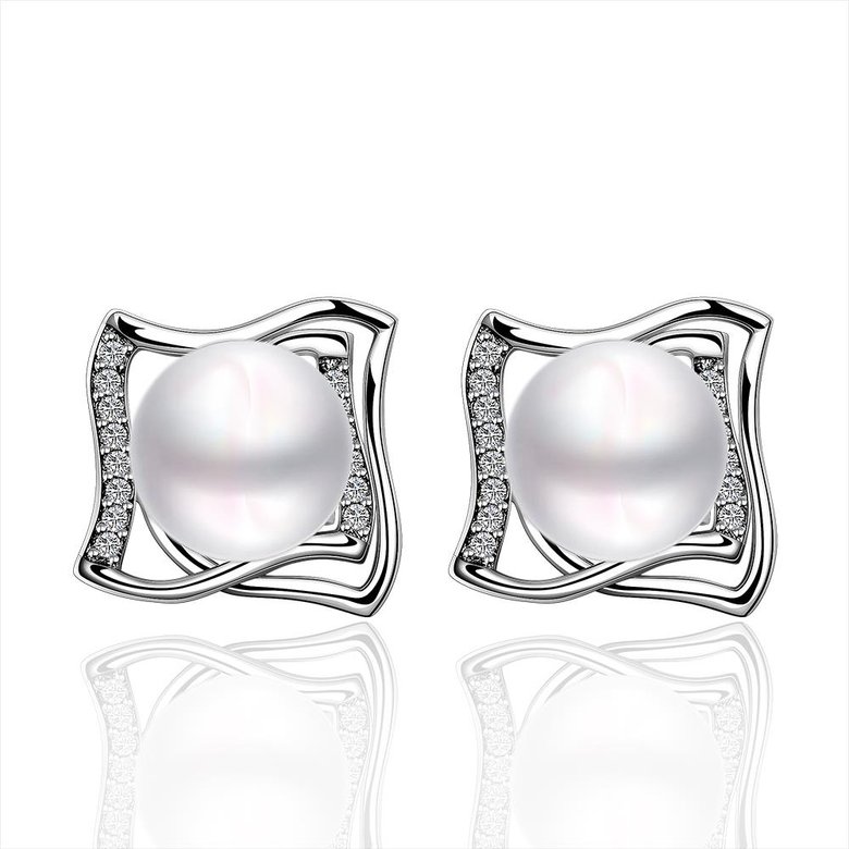 Wholesale Classic Platinum big Pearl Stud Earring  Simpl Elegant square Accessories Wedding Party Anniversary Gift Love Jewelry TGPE029