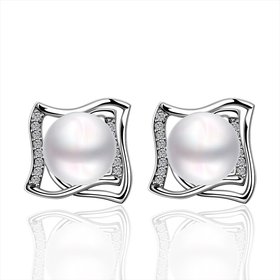 Wholesale Classic Platinum big Pearl Stud Earring  Simpl Elegant square Accessories Wedding Party Anniversary Gift Love Jewelry TGPE029