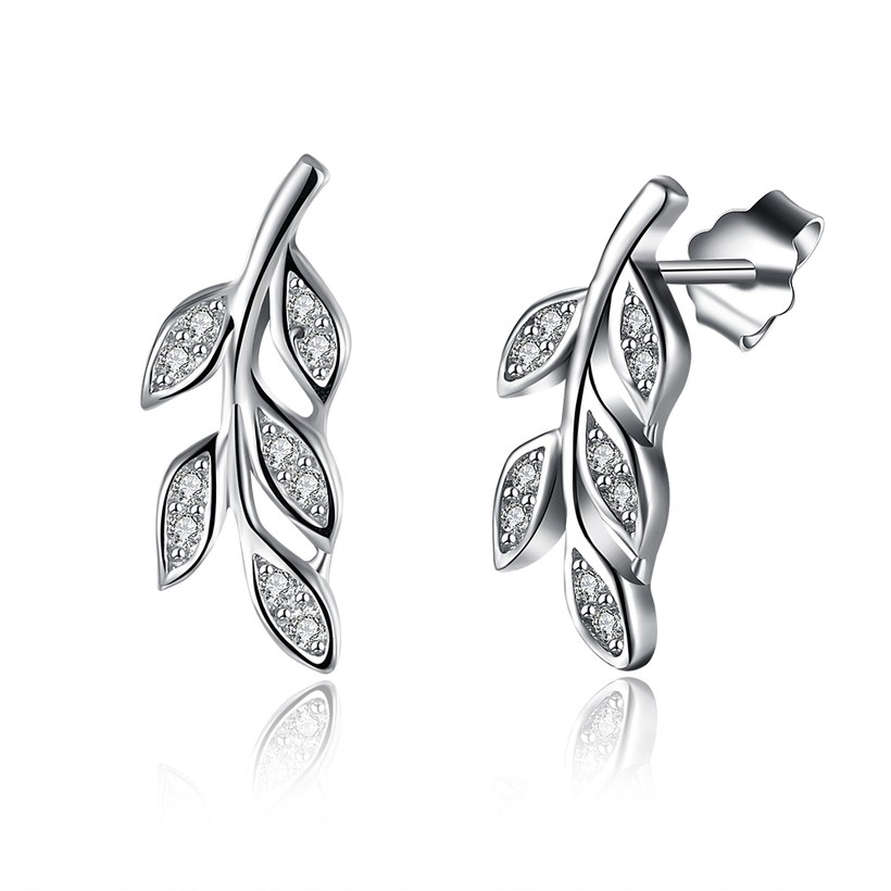 Wholesale New Arrival 925 Sterling Sliver Small olive Leaves Stud Earrings Zirconia Cute Simple Fashion For Women Lady Gift Trendy TGSLE230