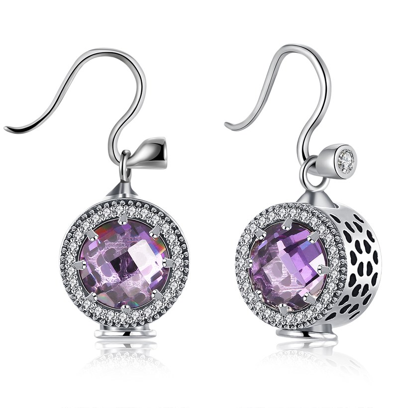 Wholesale China jewelry 925 Sterling Silver round Jewelry purple Zircon high Quality Earrings For Women Banquet Wedding gift TGSLE117