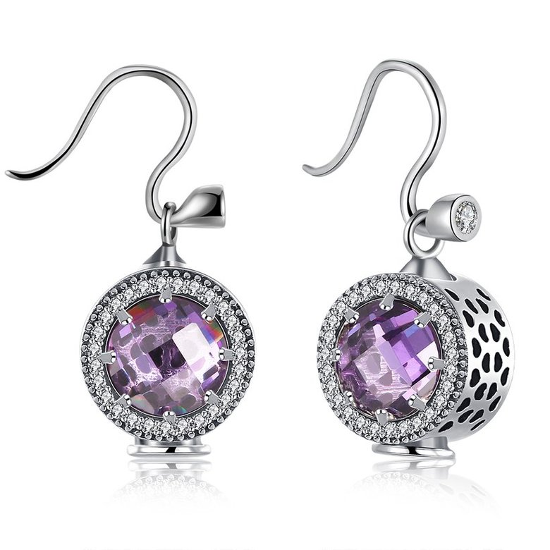 Wholesale China jewelry 925 Sterling Silver round Jewelry purple Zircon high Quality Earrings For Women Banquet Wedding gift TGSLE117