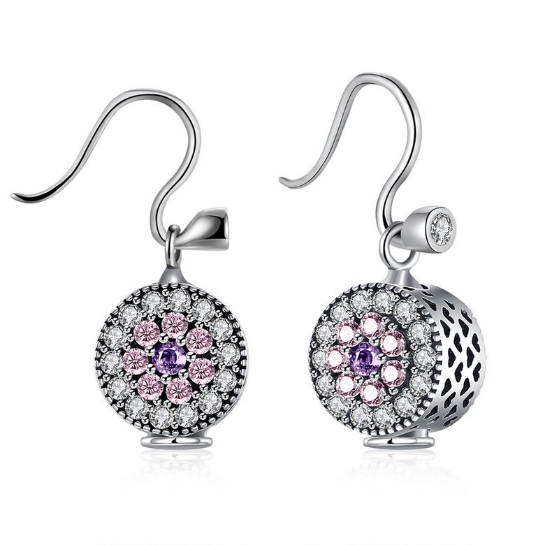 Wholesale jewelry China 925 Sterling Silver round dangle earring purple flower Zircon Earrings For Women Banquet fine gift TGSLE138