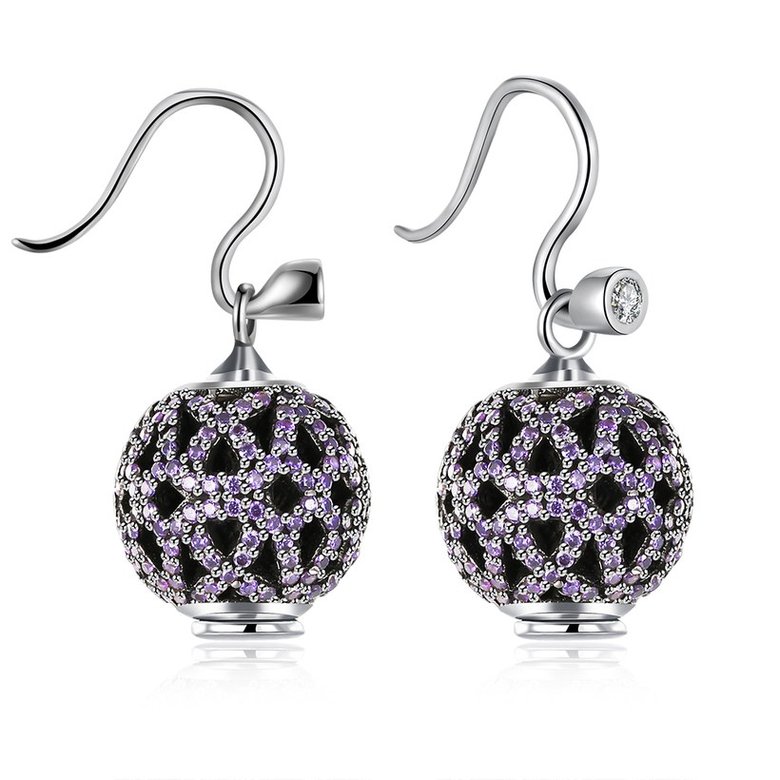 Wholesale Popular 925 Sterling Silver round ball dangle earring purple hollow out zircon Earrings For Women Banquet fine gift TGSLE144