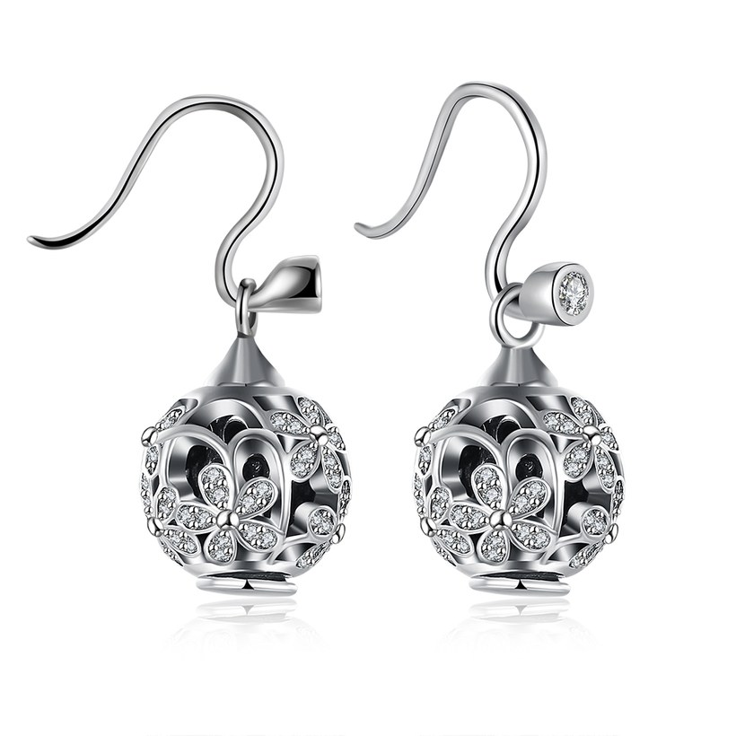 Wholesale Popular 925 Sterling Silver round ball dangle earring high quality flower hollow out zircon Earrings For Women Banquet fine gift TGSLE149