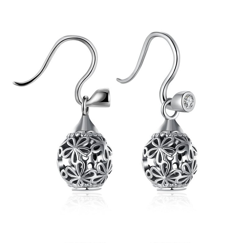 Wholesale Fashion 925 Sterling Silver round ball dangle earring vintage hollow out flowere Earrings For Women Banquet fine gift TGSLE161