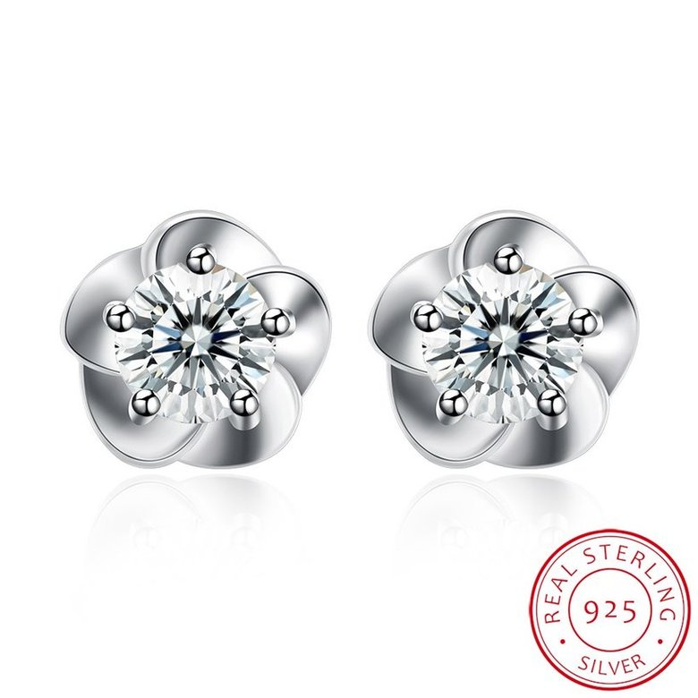 Wholesale Fashion 925 Sterling Silver Sparkling Diamond Flower Stud Earrings For Women Girls Party Fine Jewelry Gifts TGSLE001