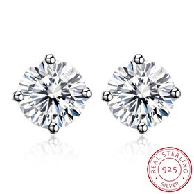 Wholesale Trendy AAA Zircon Crystal Round Small Stud Earrings Wedding 925 Sterling Silver Earring for Women Girls Fashion Jewelry Gift TGSLE003