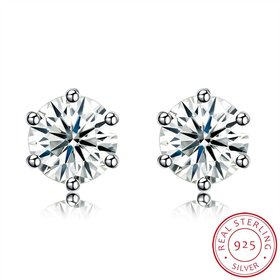 Wholesale Simple Fashion AAA Zircon Crystal Round Small Stud Earrings Wedding 925 Sterling Silver Earring for Women Girls Jewelry Gift TGSLE014