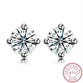 Wholesale Simple Fashion AAA Zircon Crystal Round Small Stud Earrings Wedding 925 Sterling Silver Earring for Women Girls Jewelry Gift TGSLE016