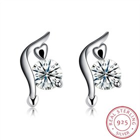 Wholesale Delicate unique Small Stud Earrings Real 925 Sterling Silver Earrings Trendy Crystal Stone Wedding Earrings For Women TGSLE022