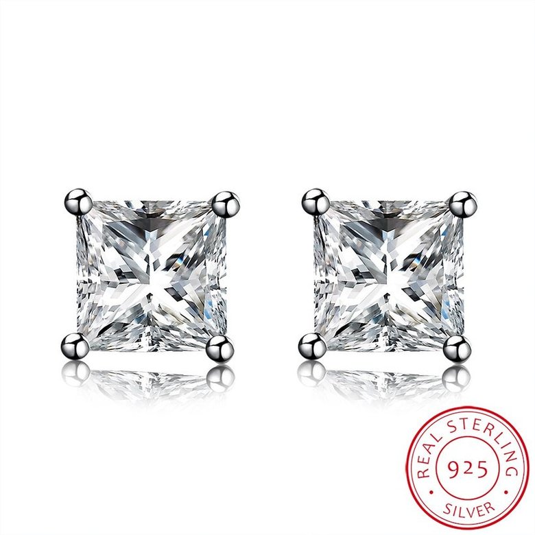 Wholesale Luxury Female White Zircon Stone Earrings S925 Sterling Silver Crystal square Stud Earrings For Women Vintage Wedding Jewelry TGSLE048